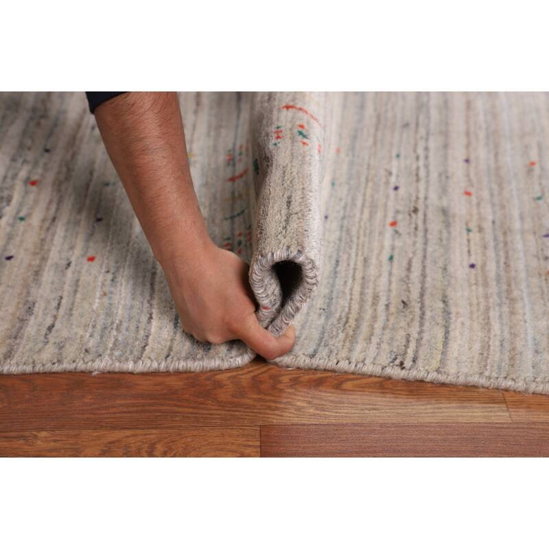 Earth Tone Striped Gabbeh Indian Square Area Rug Handmade Wool Carpet - 8'0" X 7'10"