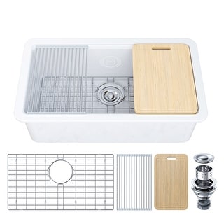 MorningGlow 33 in. Undermount/Drop-In Single Bowl White Fireclay Workstation Kitchen Sink with Accessories