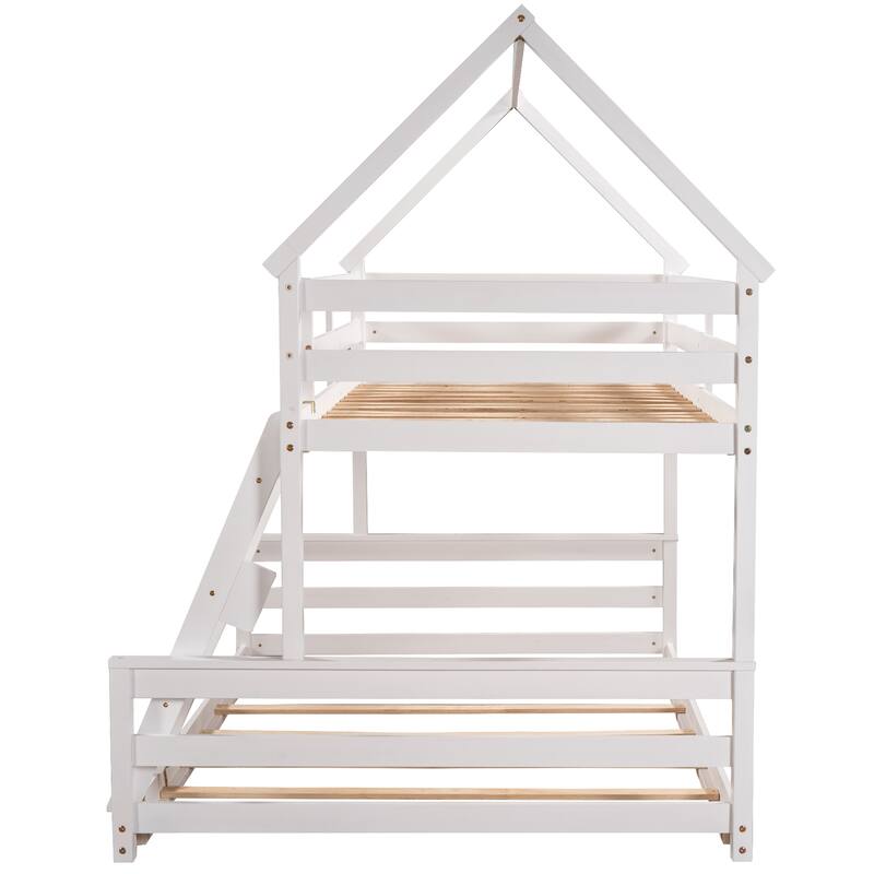 Roomfitters Twin over Full House Bunk Bed with Built-In Ladder and Sturdy Frame