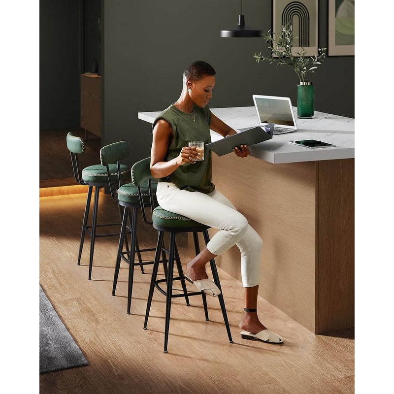 360 Swivel Bar Stools with Backrest and Steel Legs Footrest Perfect for Dining Room Set of 2