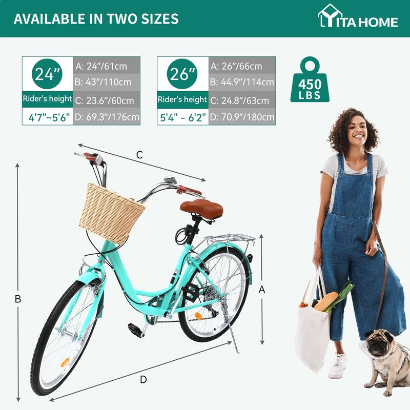Moasis24/ 26" 7-speed Cruiser Bike Adjustable Step Through Bike Commute Bike Bicycle