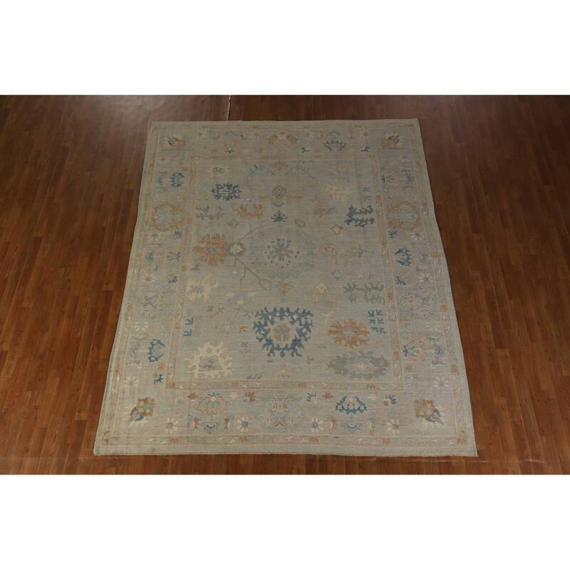 Hand Knotted Oriental 100% Wool Carpet Transitional All-Over Greys & Charcoal Oushak Area Rug - 9' 11'' X 8' 1''