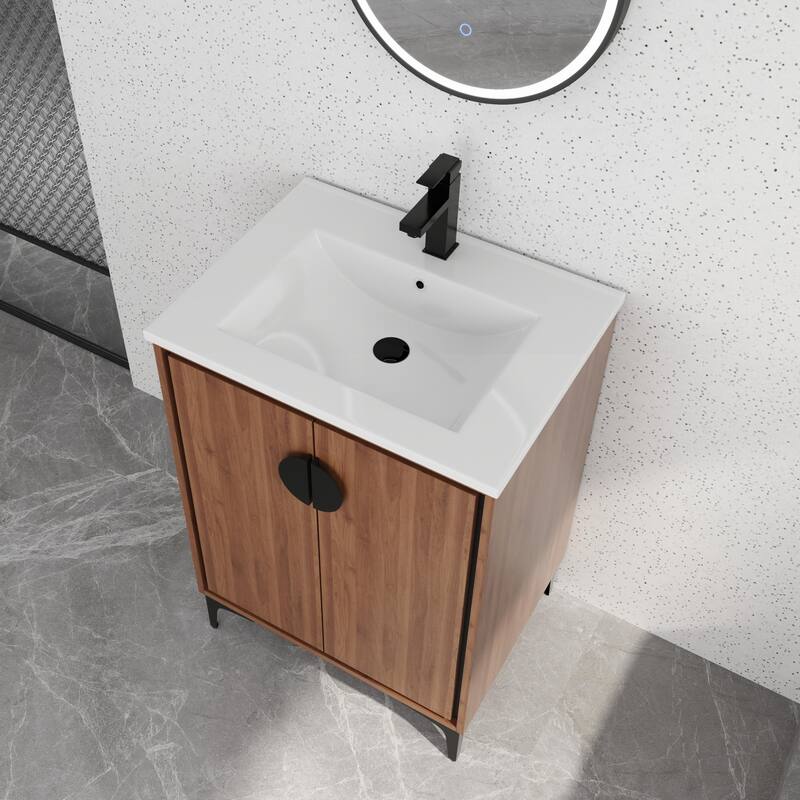 Bathroom Vanity With Sink In 24/30 Inch, Freestanding Bathroom Vanity With Soft Close Door and Adjustable Shelf