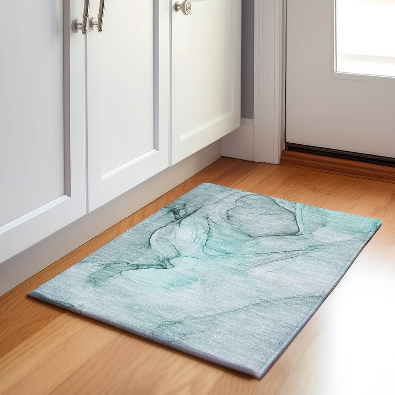 Premium Washable Super Soft Abstract Contemporary Mayfield Rug - Teal - 1' 8" x 2' 6" - Rectangle