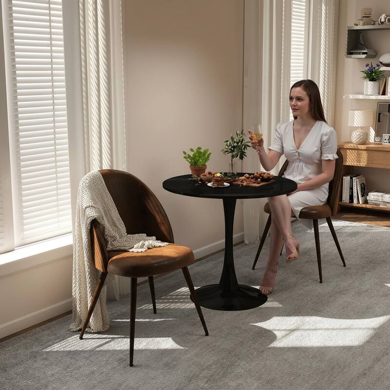 Homy Casa Modern 3-Piece Dining Set with White Round Tulip Table and Upholstered Chairs