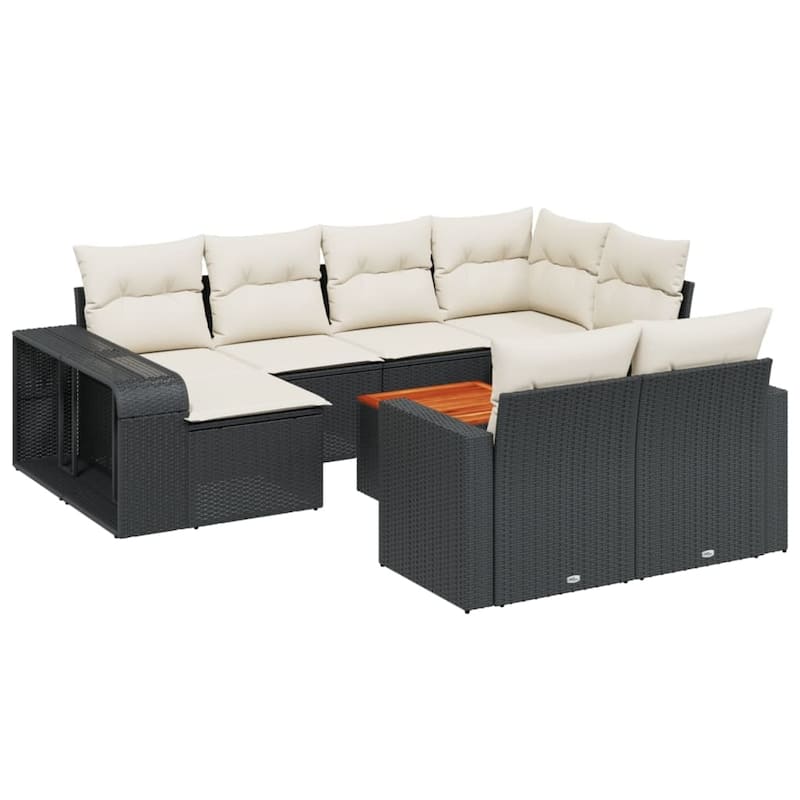vidaXL Patio Sofa Set with Cushions Table and Modular Sofa 11 Piece Poly Rattan - 24.4 x 24.4 x 27.2 (W x D x H)