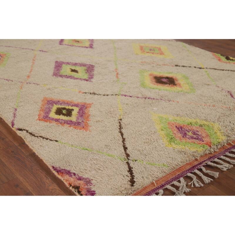 Trellis Geometric Moroccan Area Rug Handmade Wool Carpet - 5'1" x 8'4"