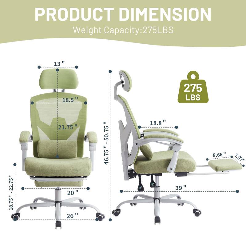 Ergonomic Office Chair with Footrest, High-Back Mesh Rolling Swivel Reclining Chairs Computer Desk Seat