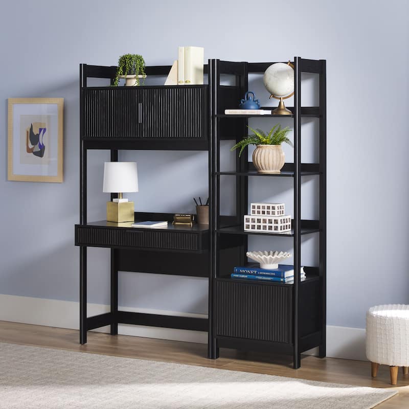 Walker Edison Hutch Desk with Narrow Bookcase