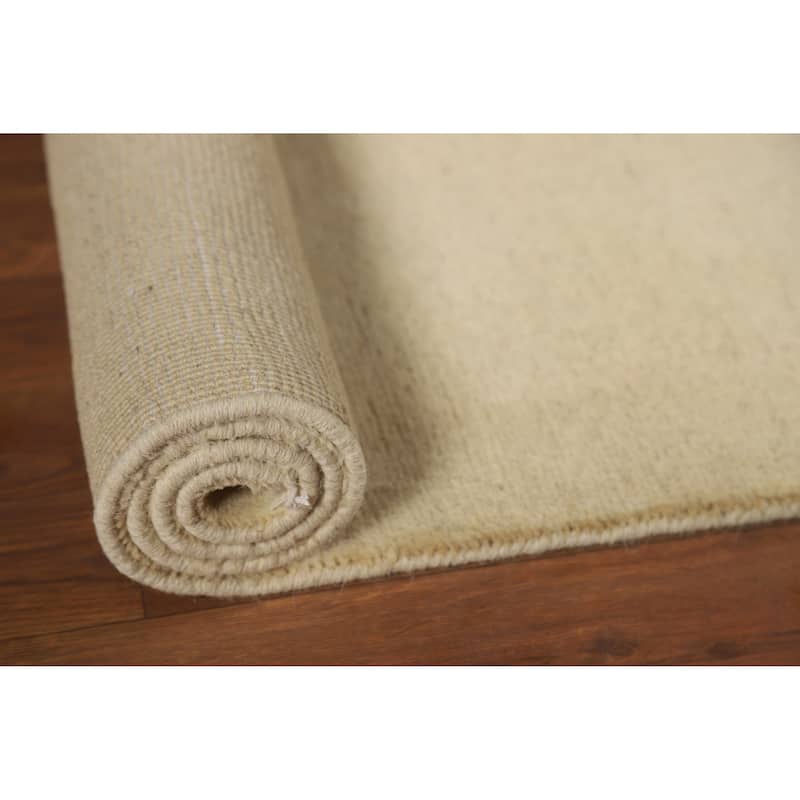 Gabbeh Modern Foyer Rug Handmade Beige Solid Wool Carpet - 2'7"x 4'0"