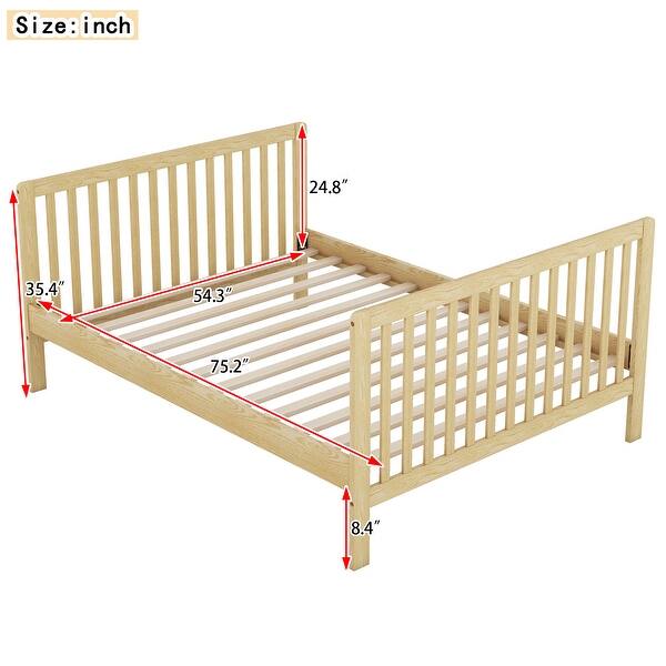 dimension image slide 0 of 6, Toddler Bed with Safety Guardrail, Convertible Crib/Full Size Bed Wood Platform Bed Frame with Shelf for Kids Toddler