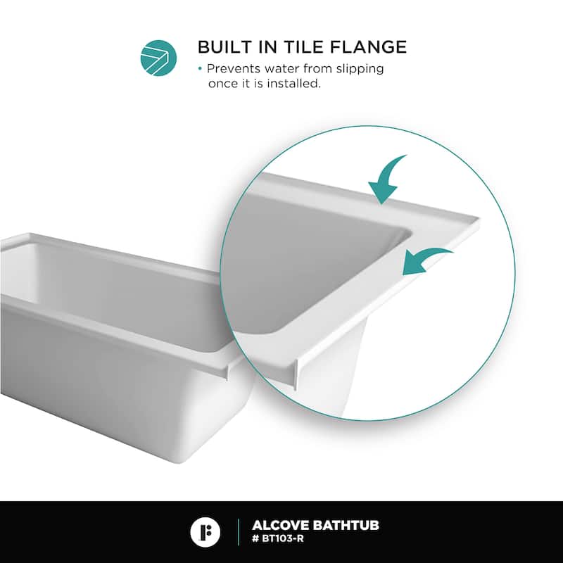 Fine Fixtures Tile-In White Fiberglass/Acrylic Soaking Bathtub with Built-in Tile Flange