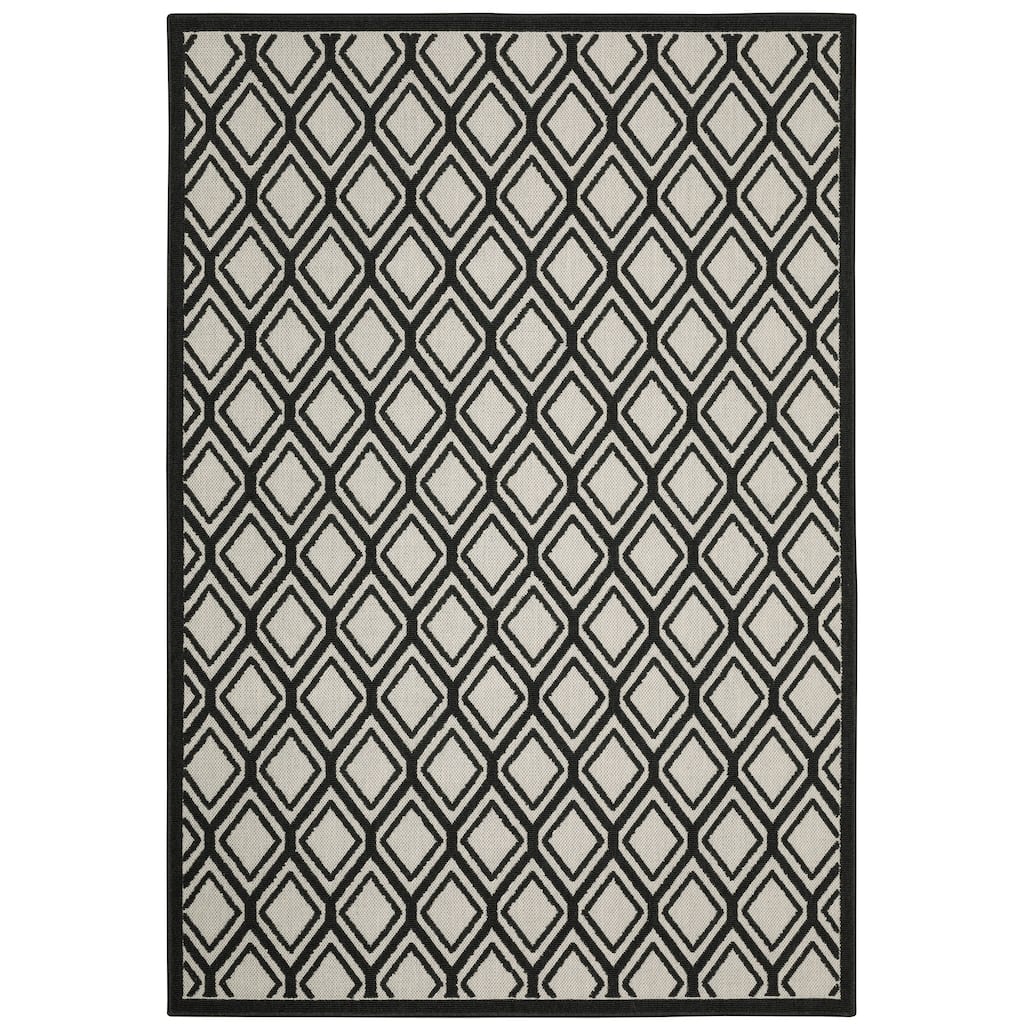 Saintes Beige Black Geometric Outdoor Casual Area Rug