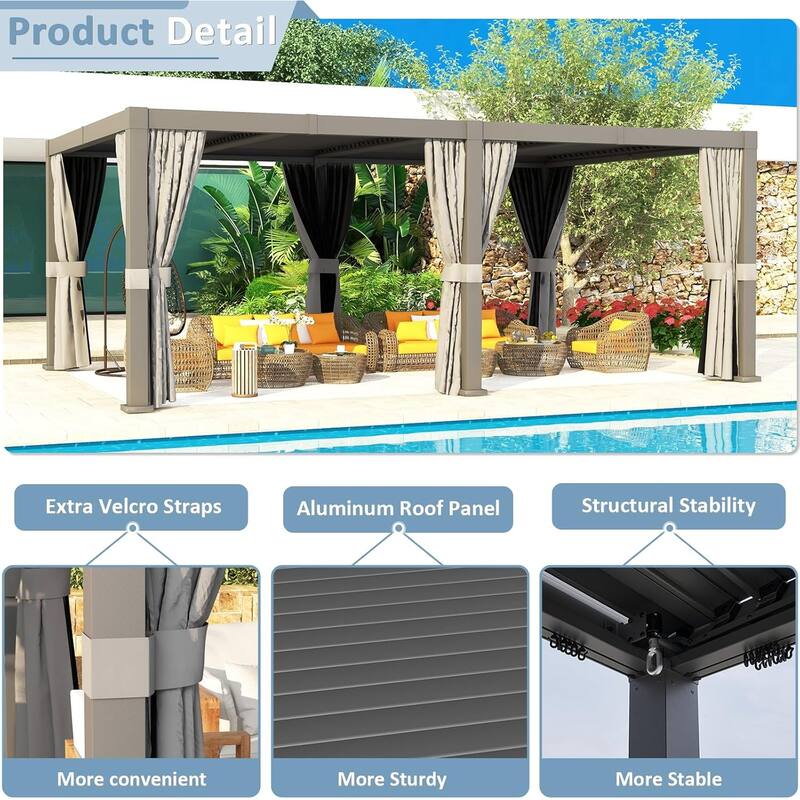 Louvered Pergola 10 x 12ft Outdoor Aluminum Pergola with Adjustable Roof for Gardens