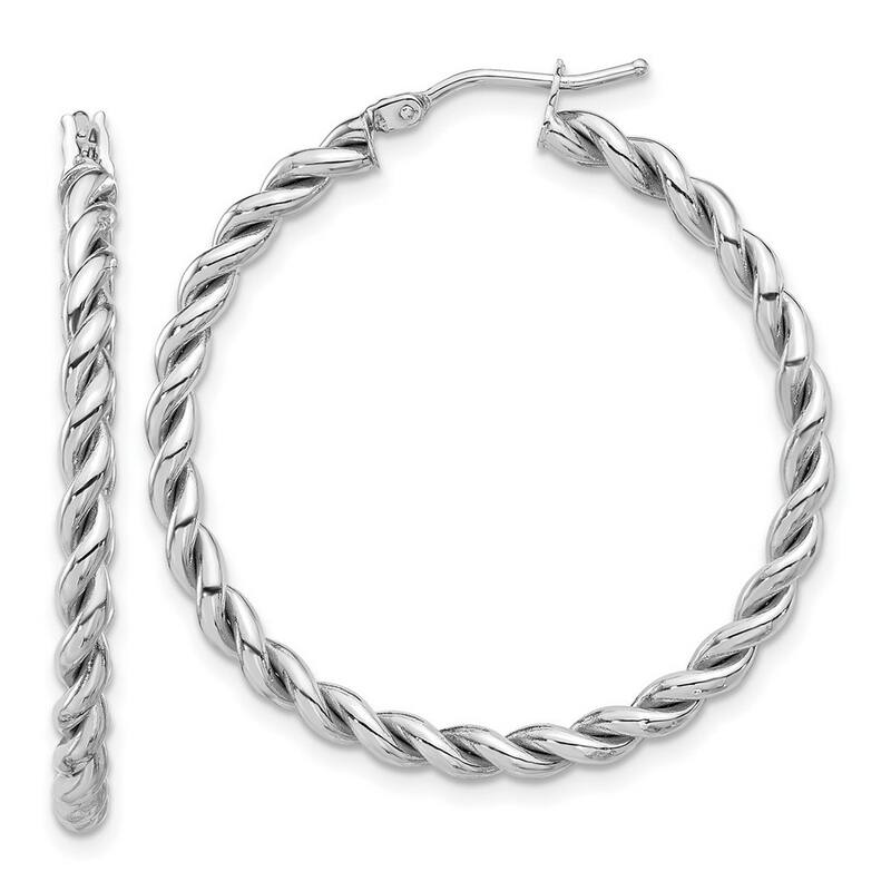 Curata 14k White Gold Polished Twist Hoop Earrings - 35.5x35mm