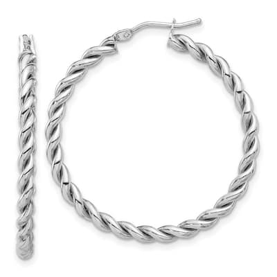 Curata 14k White Gold Polished Twist Hoop Earrings - 35.5x35mm