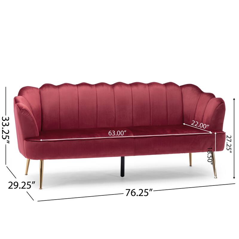 Natural Velvet Channel Stitched 3-seater Sofa with Metal Legs