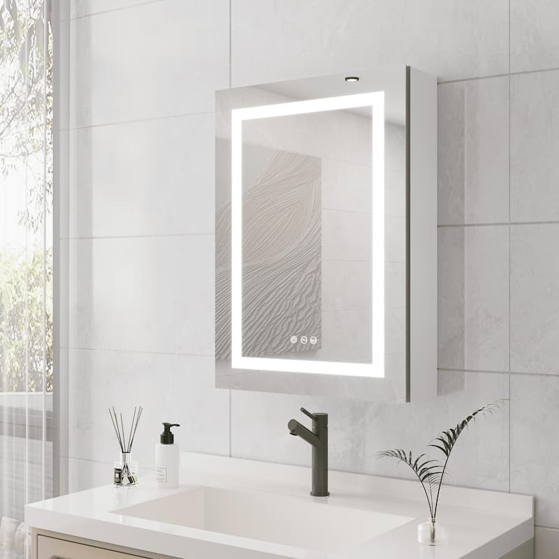 Medicine Cabinet with LED Mirror, Anti-Fog, Dimmable Light, Adjustable Brightness, Single Door, Storage Shelves, Wall-Mounted