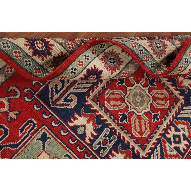 Red Kazak Area Rug Hand-Knotted Wool Carpet - 4'2" x 6'0"