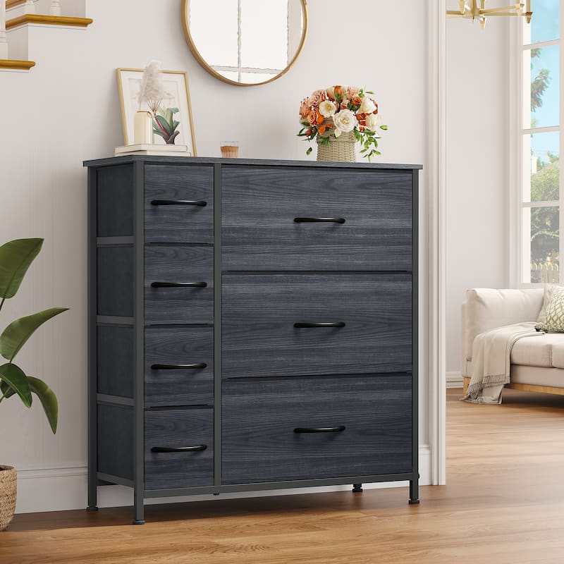 Moasis 7-drawer Bedroom Fabric Dresser Storage Tower with Wood Top - Black Wood Grain