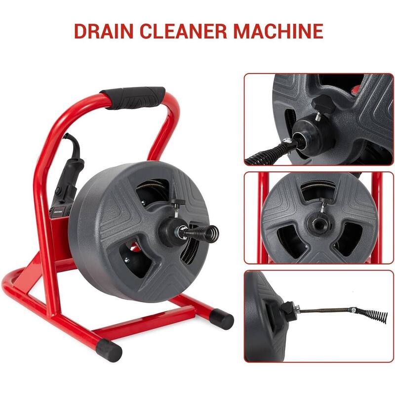 50Ft x 5/16 Inch Drain Cleaner Machine, Electric Drain Auger Cleaner for 3/4" to 3" Pipes