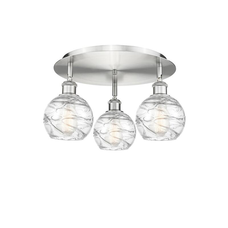 Innovations Lighting Athens Deco Swirl - 3 Light 18" Flush Mount - Satin Nickel/Clear Deco Swirl