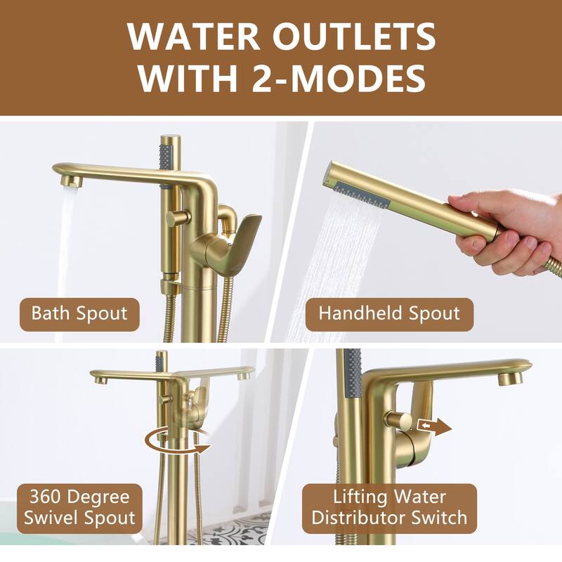 Bathtub Faucet Floor Mounted Free Standing Tub Filler W/Handheld