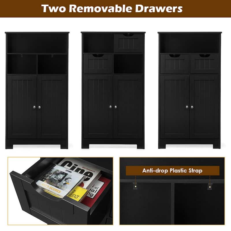 Gymax Bathroom Floor Cabinet Wooden Storage Organizer w/Drawer Doors - See Details