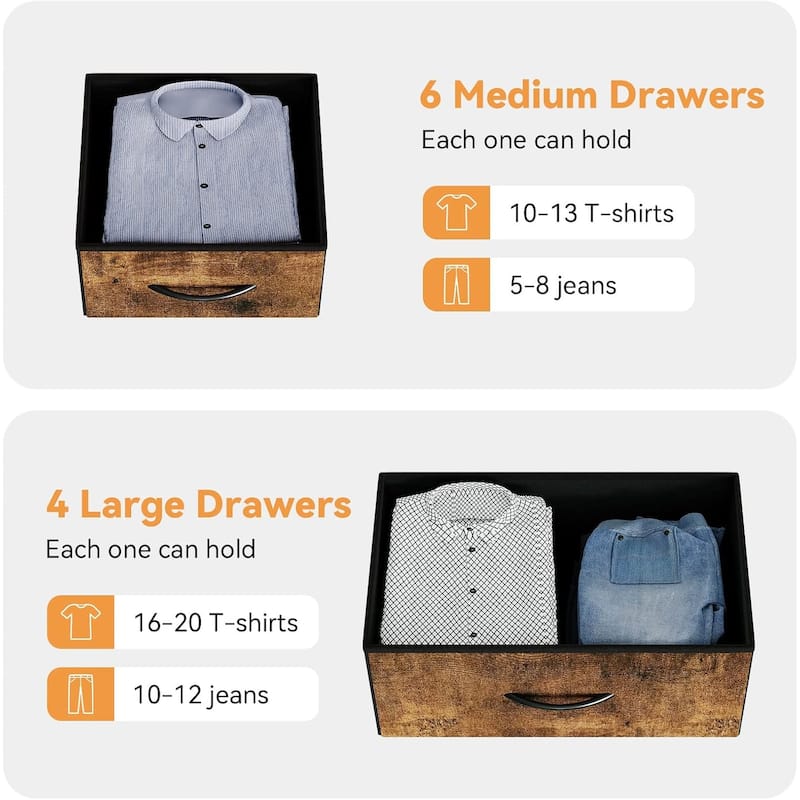 Dresser for Bedroom, 10 Drawers Fabric Storage Drawer, Dressers & Chest of Drawers