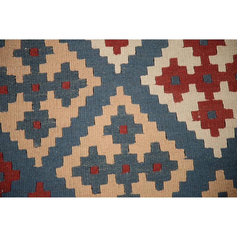 Geometric Kilim Persian Vintage Rug Flatweave Wool Carpet - 6'7"x 10'9"