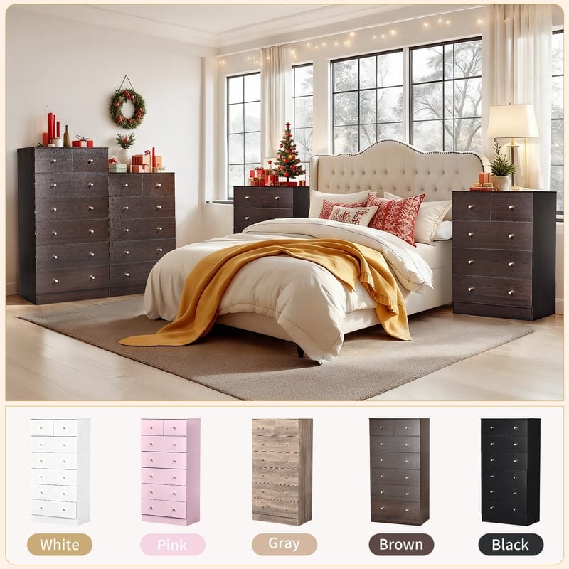 Large 7-Drawer Dresser For Bedroom And Chest Of Drawers With Sturdy Construction Wood Storage Organizer For Closet