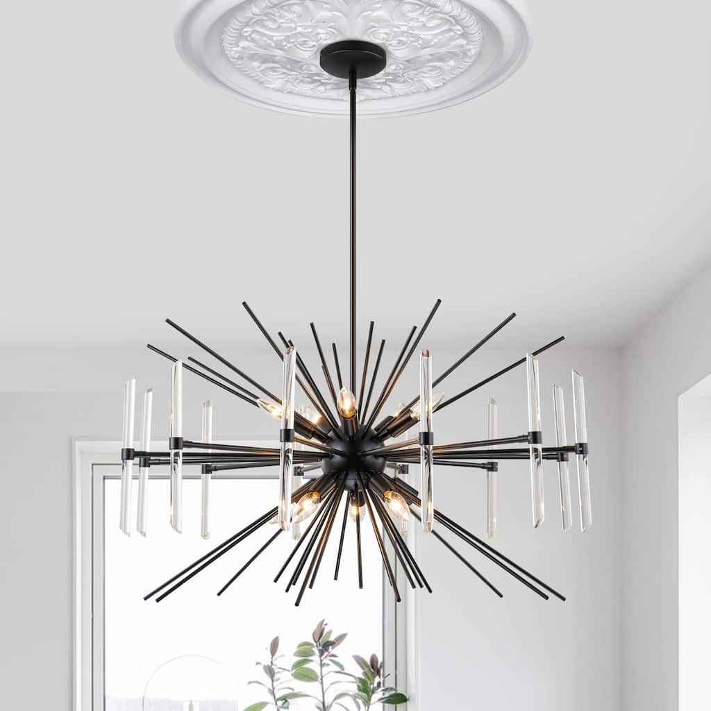 Starsky 10-Light Modern Sputnik Ceiling Light Black Glam Chandelier