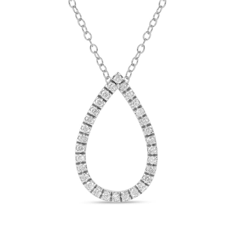 1/6ct - 1ct TDW 14K Gold Open Pear Diamond Pendant Necklace for Women