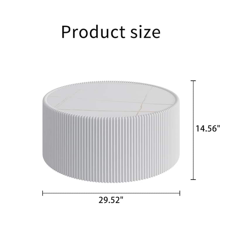 GDFStudio - Modern Sintered Stone Top Round Coffee Table with PU Leather Wrapped Cylinder Base