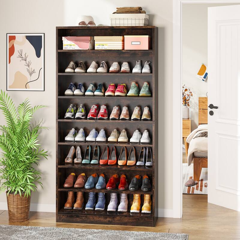 Wood Shoe Cabinet, Freestanding Shoe Storage Cabinet, Open Storage Shoe Organizer Entryway Shoe Rack Cabinet