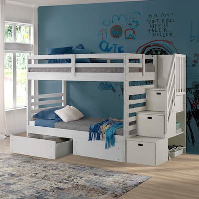 Everest Twin-over-Twin 2-drawer Solid Wood Bunk Bed with Staircase