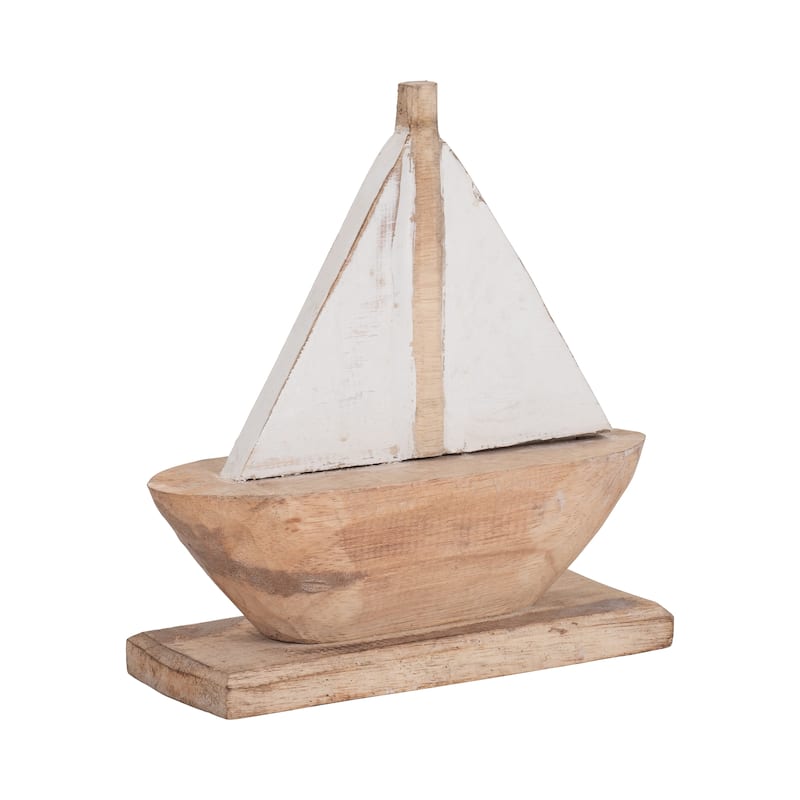 Albasia Wood Decorative Object Sailboat Handcrafted Nautical Accent