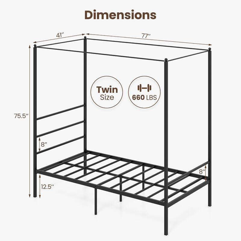 Gymax Twin/Full/Queen Metal Canopy Platform Bed Frame Mattress