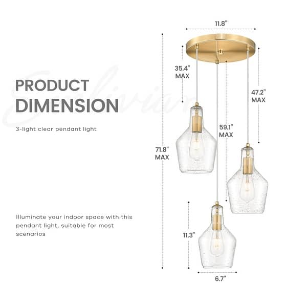dimension image slide 2 of 4, Modern 3-Light Kitchen Island Chandelier