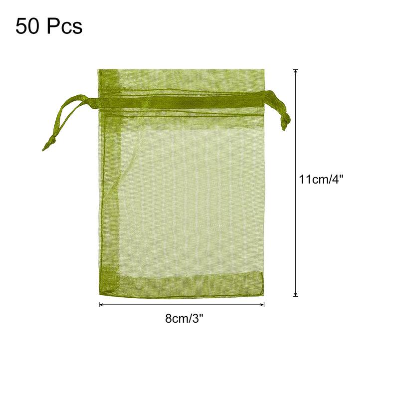 50pcs Organza Bags Drawstring Favor Pouches Sheer Mesh Bag for Gift - Army Green - 3 inch x 4 inch