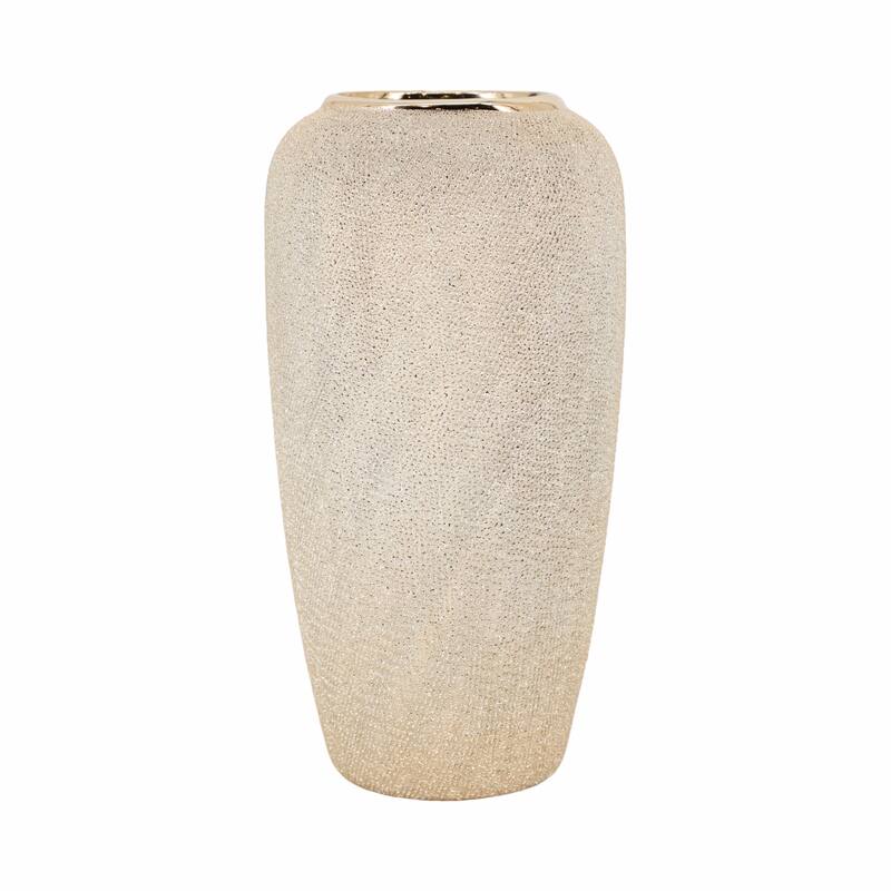 12" Ceramic Vase Contemporary Rustic Farmhouse Champagne Gold Floral Vase For Decorative Table Accent Stylish Home - 6" x 6" x 12" - Silver