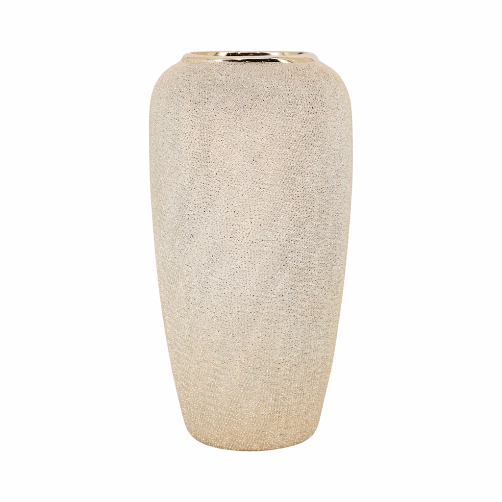 12" Ceramic Vase Contemporary Rustic Farmhouse Champagne Gold Floral Vase For Decorative Table Accent Stylish Home