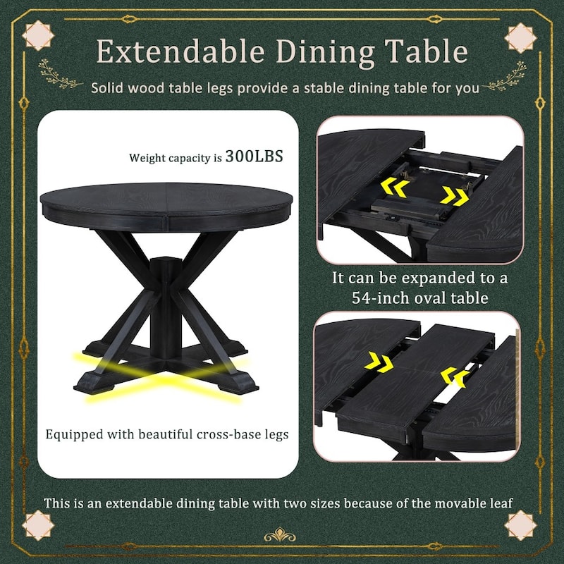 Functional Retro Extendable Solid Wood Dining Table with a 12" Leaf