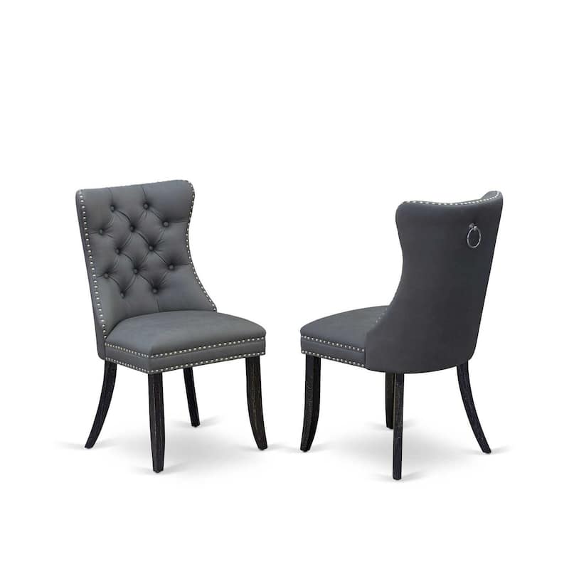 Modern Parson Dining Chairs Set of 2 - Gray Faux Leather Upholstered Accent Chairs Nailhead Trim
