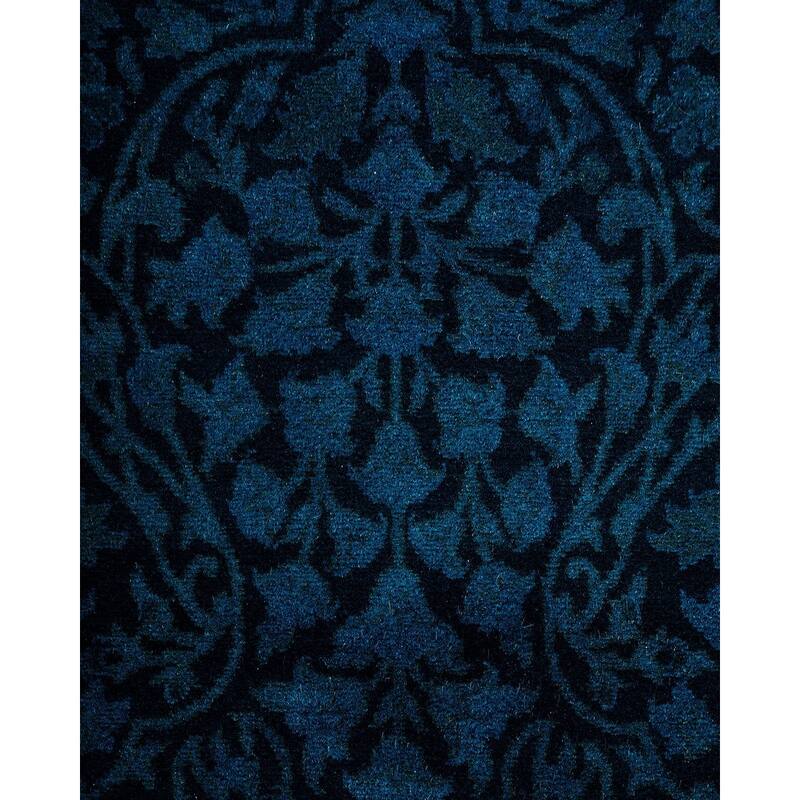 Overton Hand Knotted Wool Vintage Inspired Modern Contemporary Overdyed Black Runner Rug - 2' 7" x 18' 9"