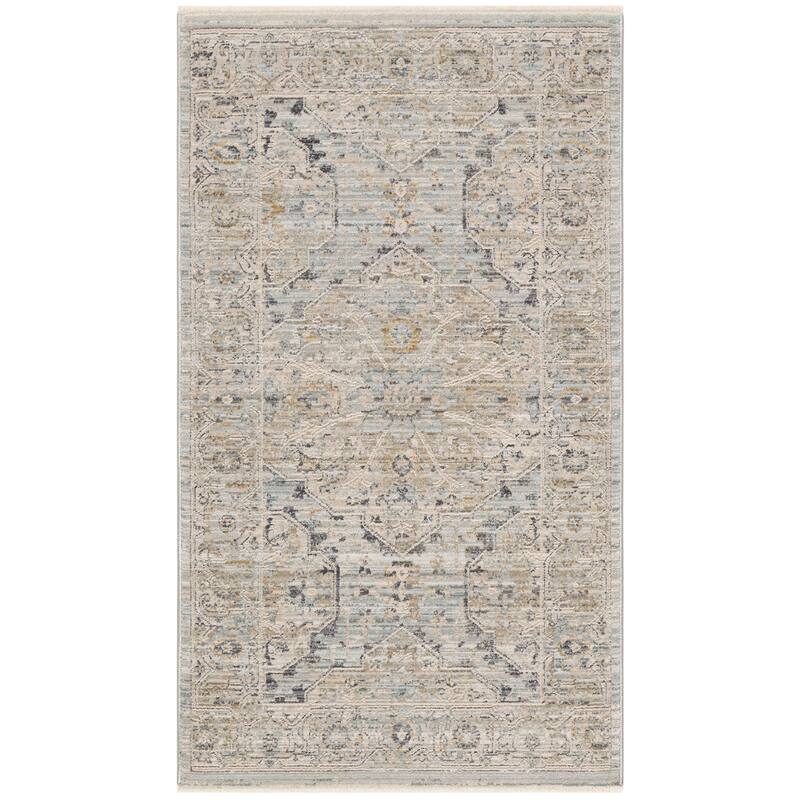 Nourison Nyle Indoor only Grey Geometric Area Rug - Blue/Cream - 2' 6" x 4' 6" - Rectangle
