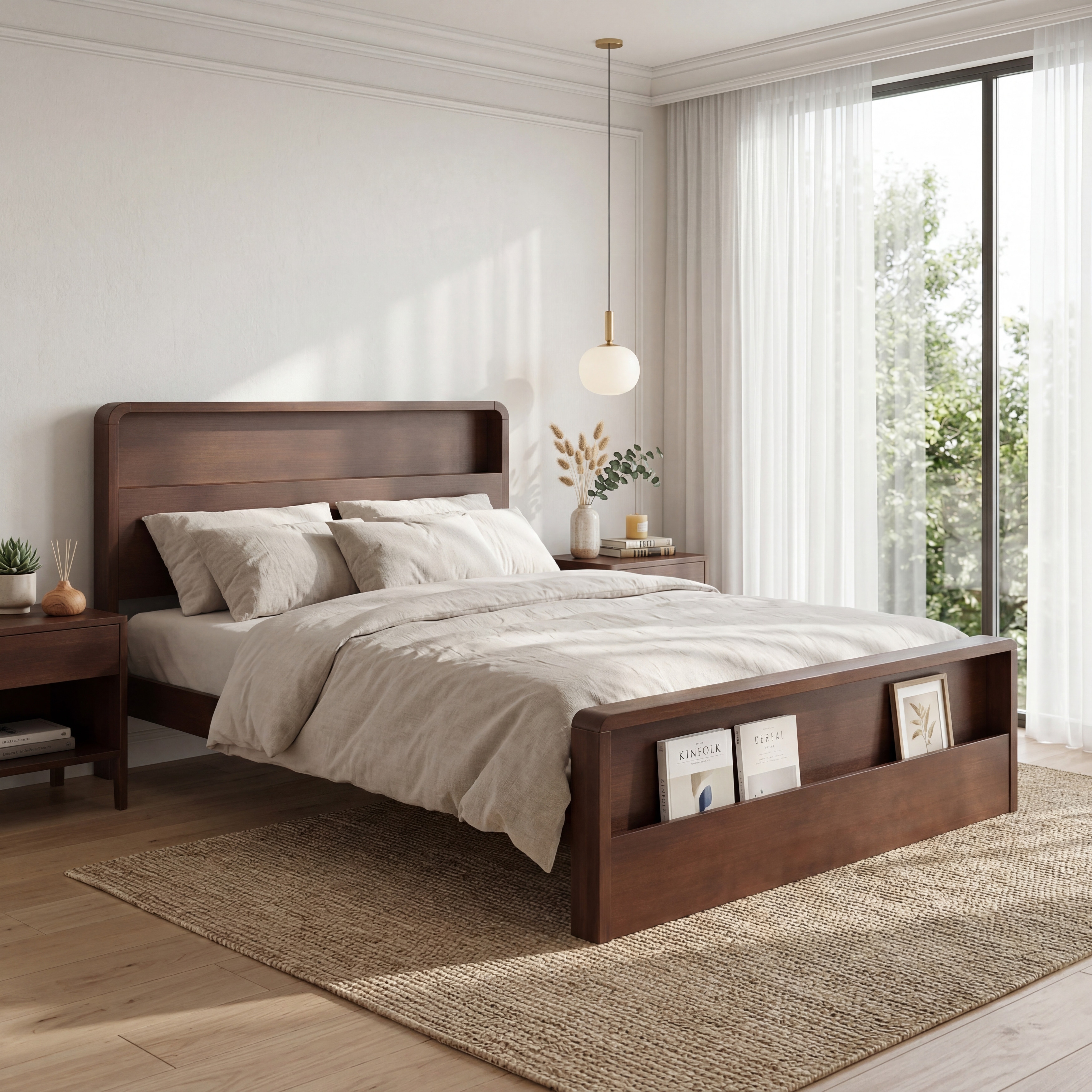Christopher Knight Home - Bed Frame Solid Pine Wood with Dual Storage Headboard & Footboard Shelves