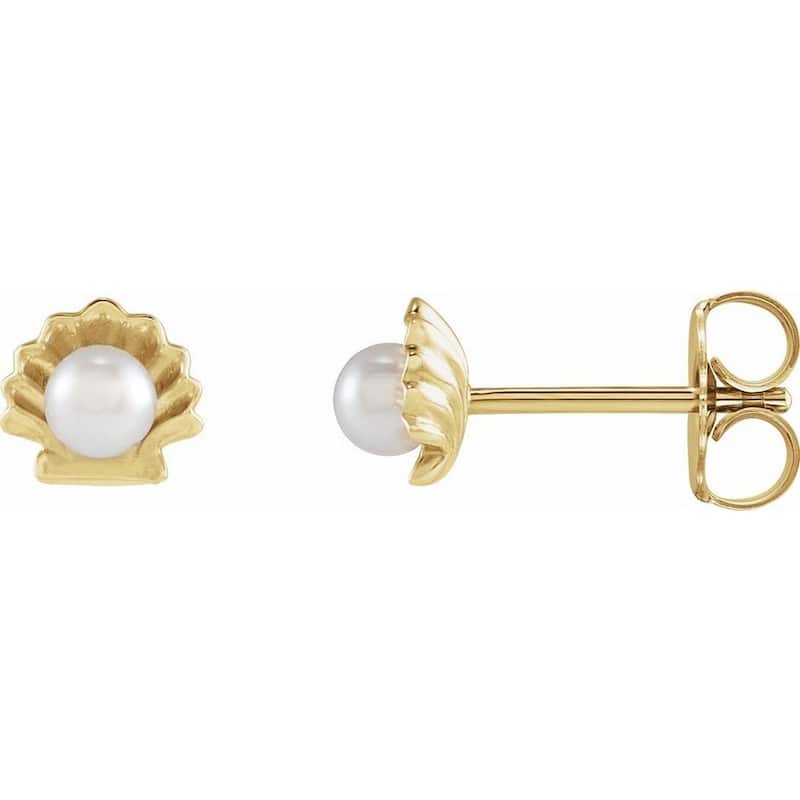 Curata 14k Yellow Gold 3mm Cultured White Seed Pearl White Shell Earring