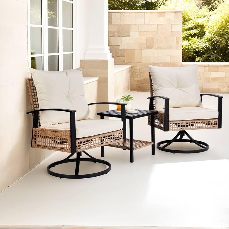 Yellow Outdoor Bistro Set Included Swivel Rocking Chairs and Coffee Table with Weather-Resistant Frame - 25” x 22” x 32.1”