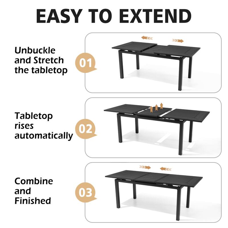 7-Piece Set Outdoor Patio Extendable Dining Table Aluminum with Stackable Chairs
